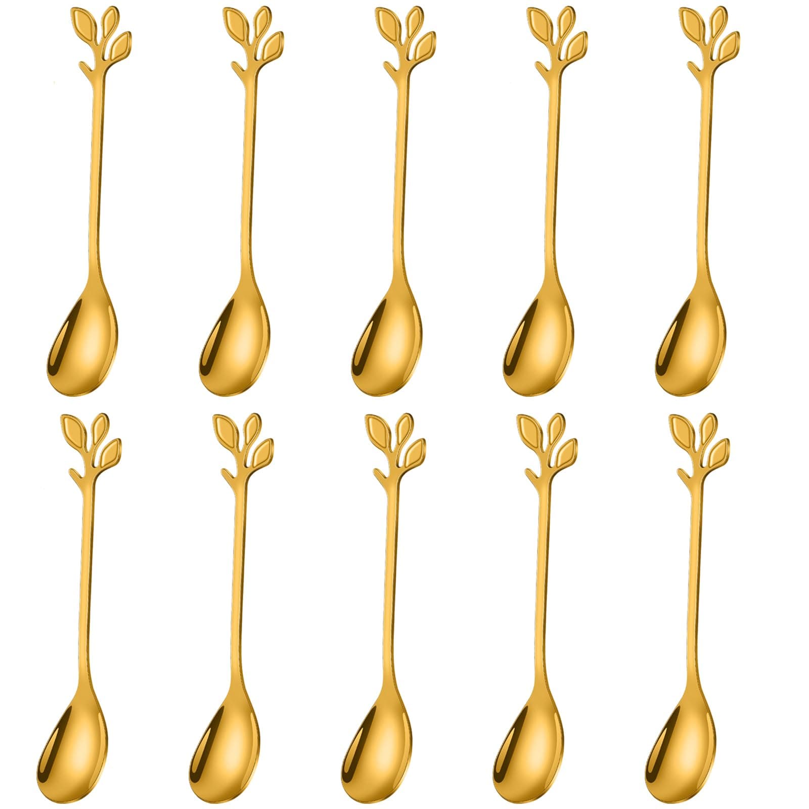 4.7"  Gold Leaf Coffee Spoons - 10-Piece