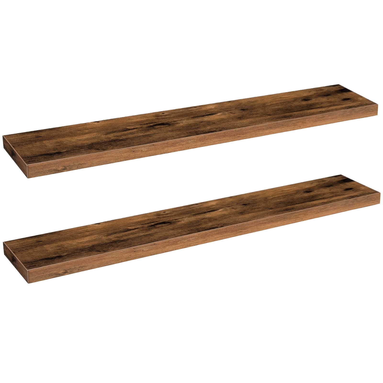 HOOBRO Floating Shelves for Wall, Wall Mounted Shelf Set of 2, 47.2" Hanging Shelf with Invisible Brackets, for Wall in Bathroom, Bedroom, Toilet, Kitchen, Living Room, Rustic Brown EBF120BJP201