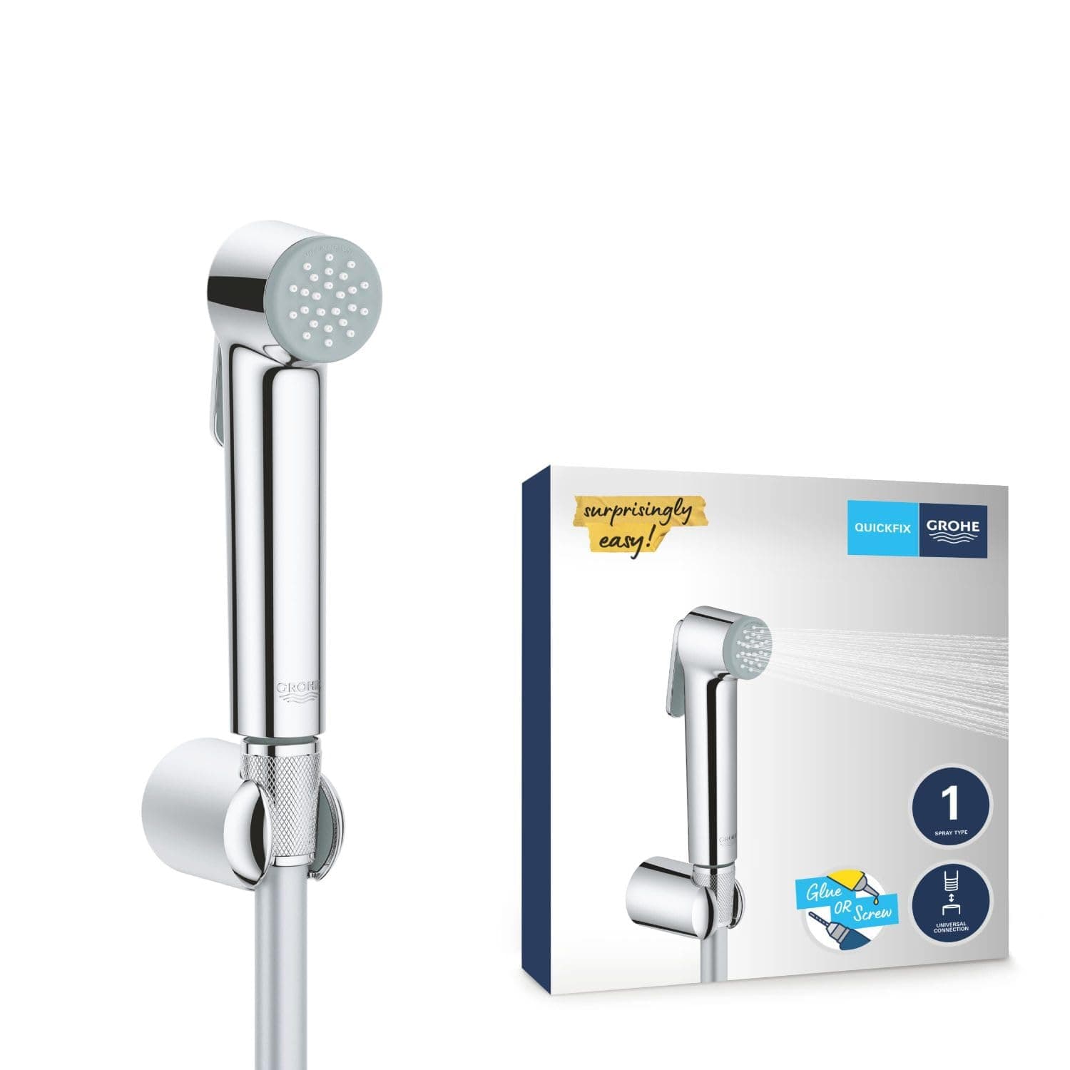 Vitalio Trigger Spray 30 - Wall Holder Set with Trigger Control Hand Shower (Hand Shower 36mm, TwistFree Shower Hose 1.25m, Wall Shower Holder 40mm), High Pressure Min. 1.0 Bar, Chrome, 26175001