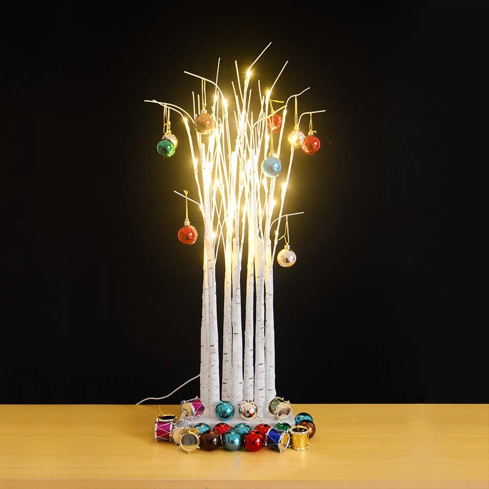 OBELON Pre-lit Twig Birch Tree Forest 36 LED Lights 7pcs Artificial Birch Trees for Christmas Easter Party Holiday Decoration - 30inch High [Energy Class A+++]