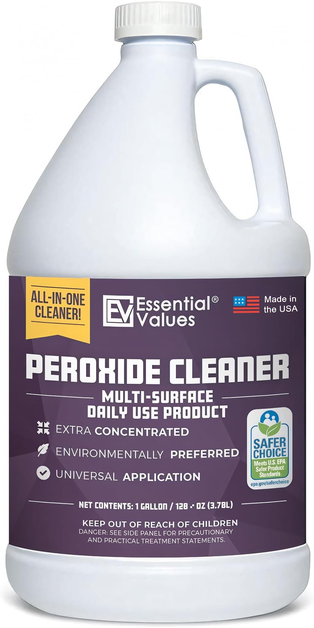 Essential Values Peroxide Cleaner 5%, Safer Choice Certified | Made in USA, Multi-Surface - Extra Concentrated - Ideal for Residential Commercial Retail Hospital Restaurants