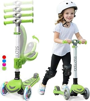 Stompa Children's Scooter 3 Years for Girls Boys Foldable Children's Scooter 3 Wheels LED Flash Light 4 Height Adjustable Scooter Toddler with Seat Slide Kick Scooter Age 3-8