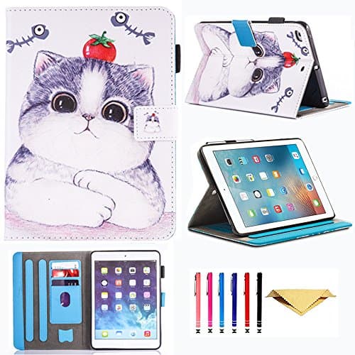 iPad Mini Case, Mini 2 3 4 Case, MonsDirect Auto Wake Sleep Multi-Angle Viewing Smart Stand Wallet Protective Case Cover for iPad Mini 1 2 3 4, Tomato Cat