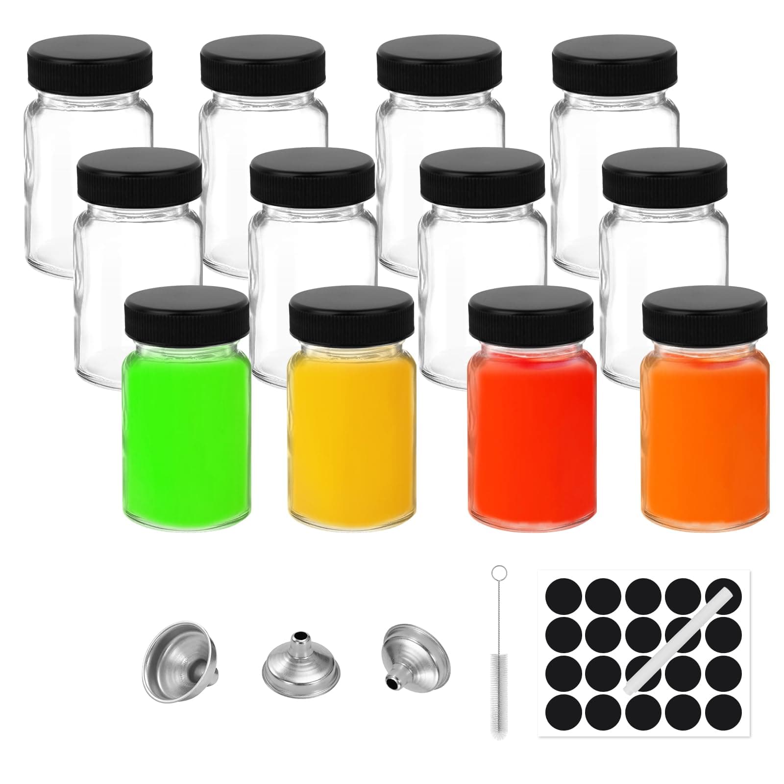 SKYLINK 12Pack 2oz Glass Jars with Lids – Small Clear Bottles for Juicing, Ginger Shots, Sample Storage, DIY, Mini Containers with Screw Caps, Leakproof & Wide Mouth Design