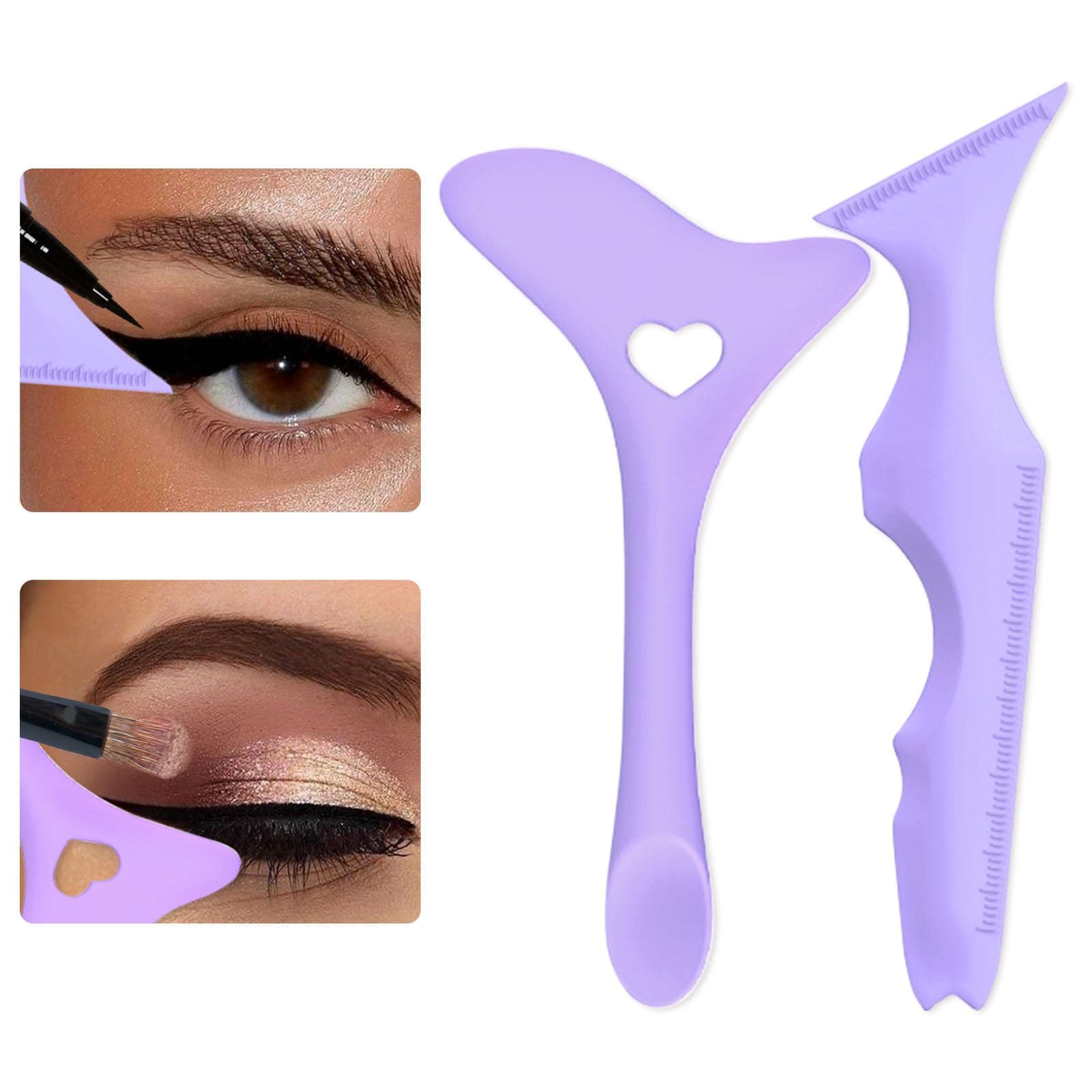 2Pcs Eyeliner Stencils, Silicone Winged Tip, Multifunctional Mascara Shield for Eyeshadow and Eyelashes, Professional &Quick Cat Eye Makeup Tool for Beginners (Purple)