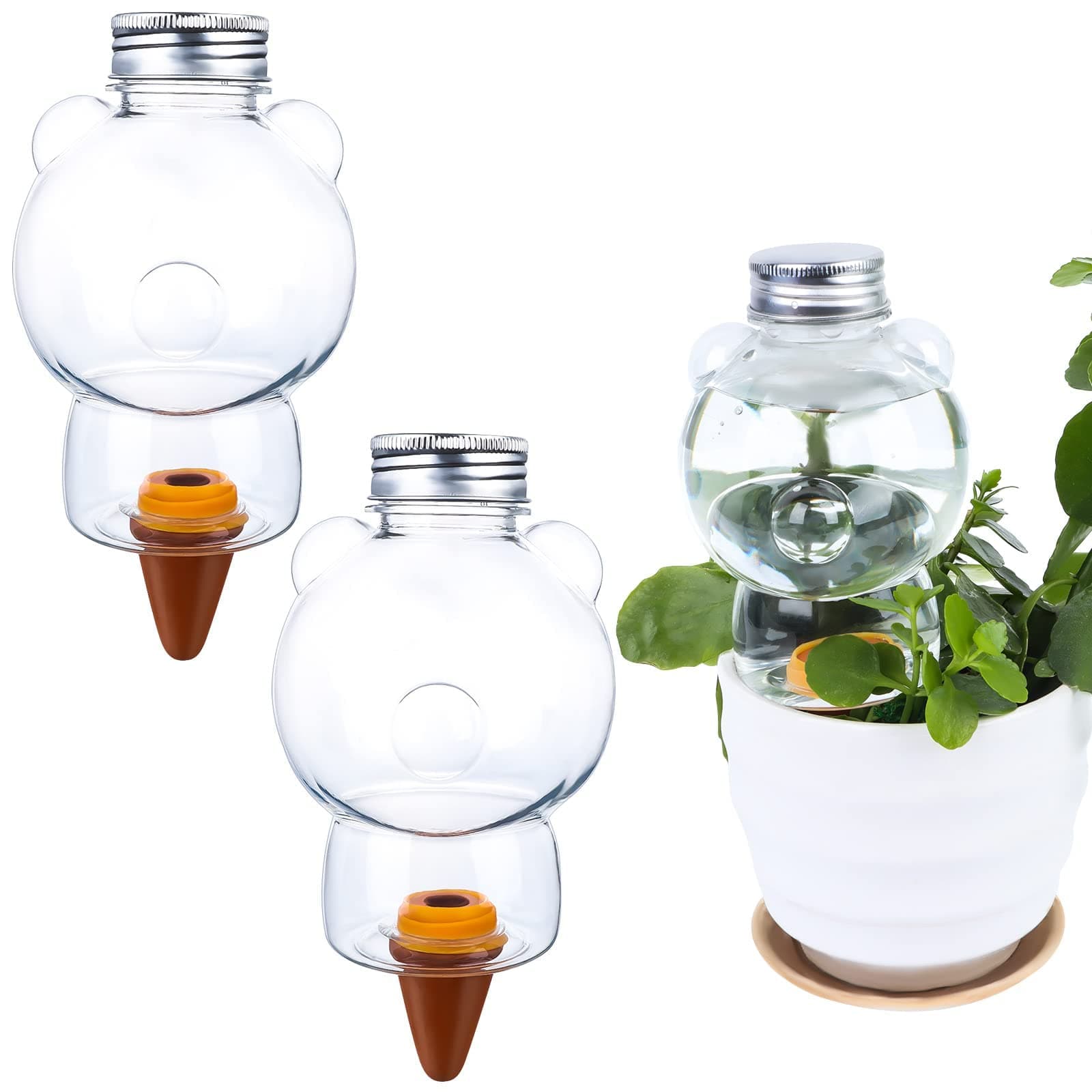 MAKINGTEC Plant Watering Globes Bear Shape Automatic Watering Bulb Transparent Plant Self Watering Globes Plastic Balls Terracotta Watering Spikes for Indoor Outdoor Plants(3 Pcs )