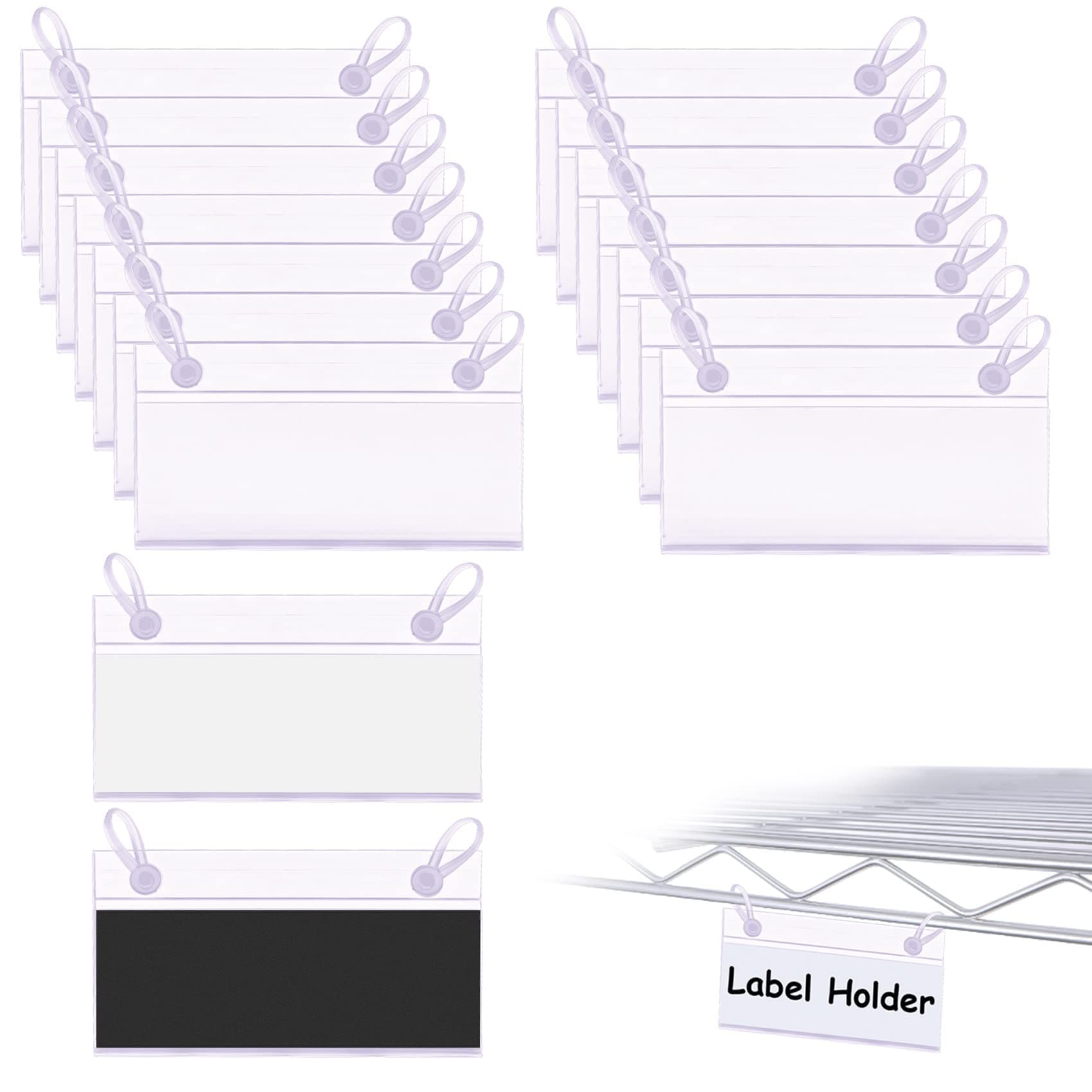 Basket Label Holders, ELEMGULY 30PCS Plastic Basket Label Clips with Easy Button Lock Design, Wire Shelf Label Holder Wire Rack Display Holder Price Sign for Home Market (60pcs Label Paper Included)