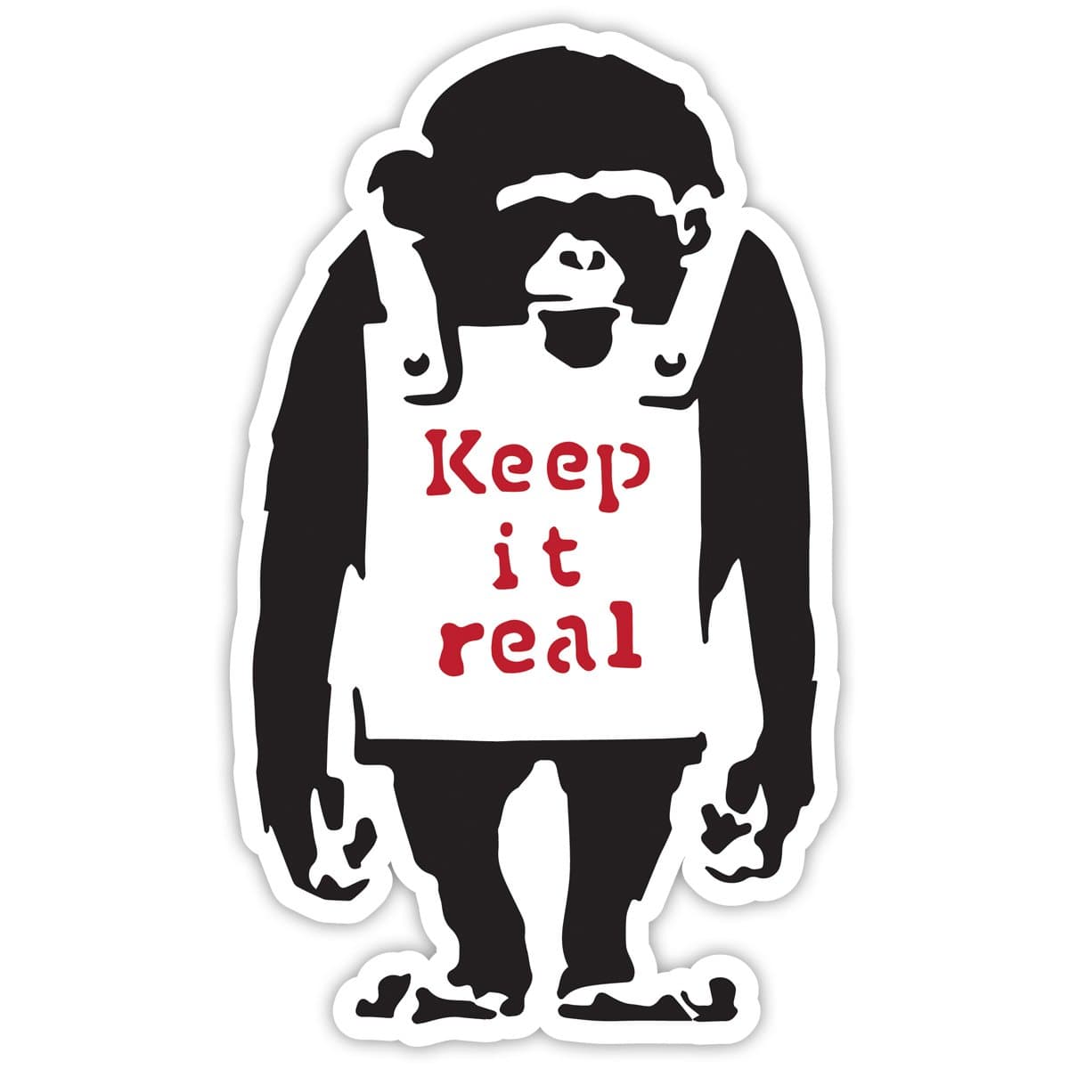 Banksy Monkey Keep it Real Design | Wall Art Graffiti Vinyl Sticker | Urban Art Window, Car, Laptop Decal (Large - 20x12cm)