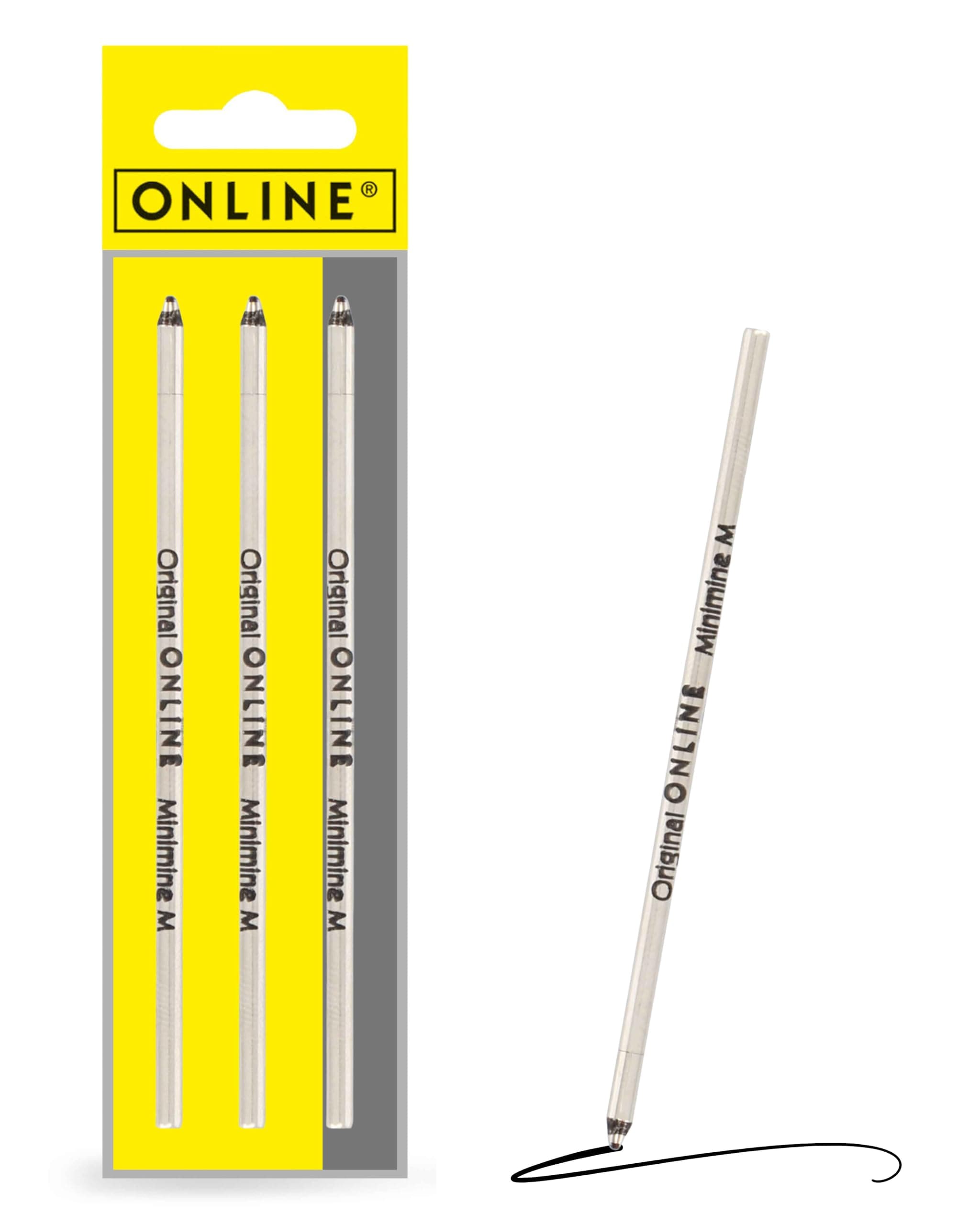 Ballpoint refill standard D1, 3 pieces, ink colour black, medium point, replaceable mini micro pen refill, documentary proof, for multi-colour-pens, water proof