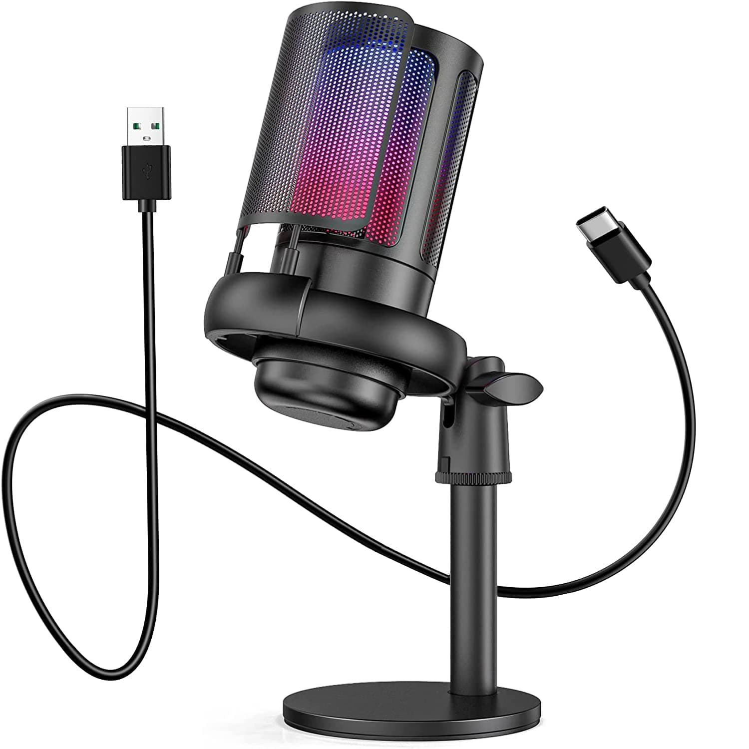 TKGOU USB Microphone for PC,Computer Gaming Mic for PS4/ PS5/ Mac,Condenser Mic with Quick Mute,RGB Light,Pop Filter,Shock Mount,Gain knob & Monitoring Jack for Recording,Streaming,Podcasting,YouTube