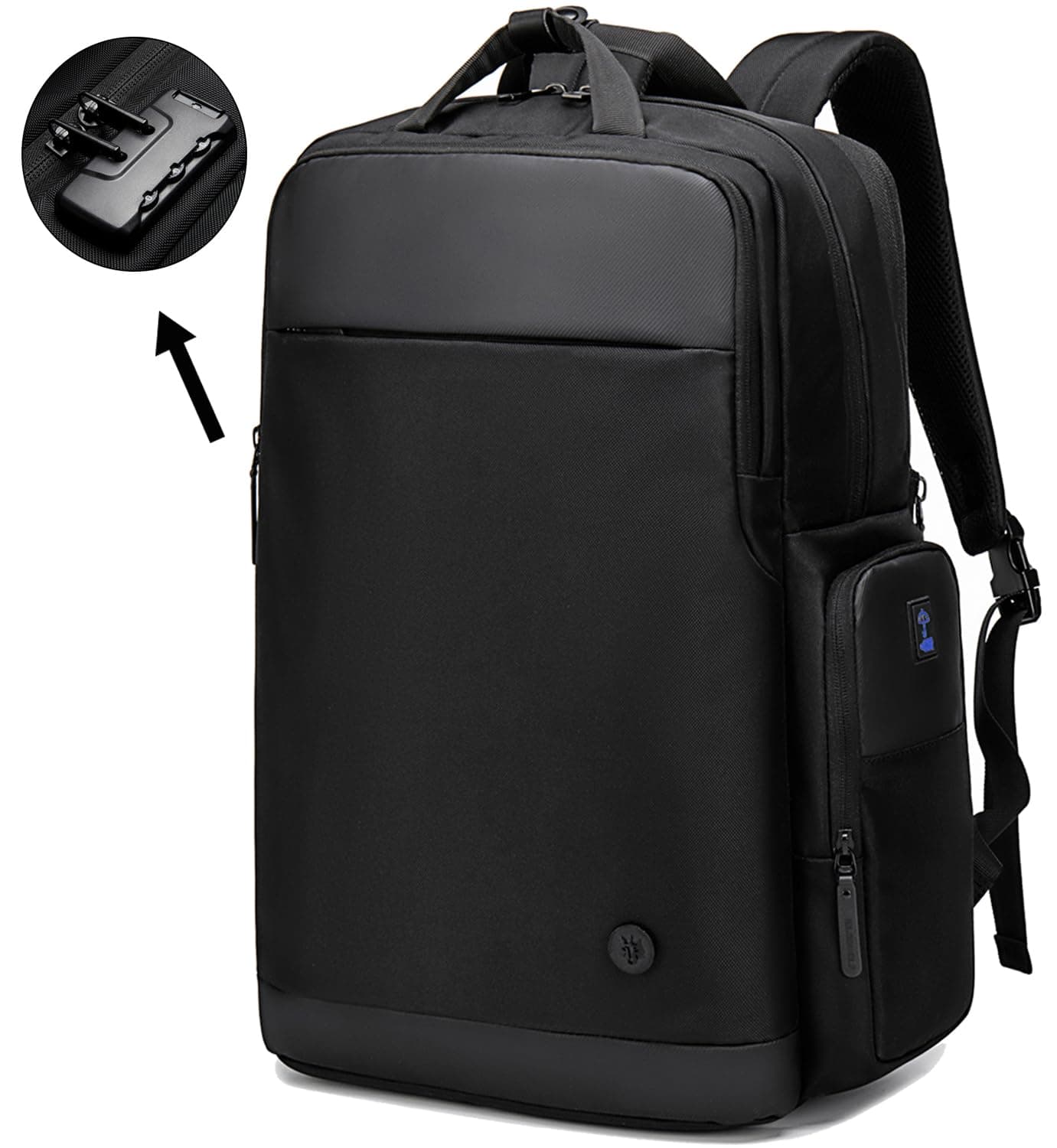 ah arctic hunter Golden Wolf Office Backpack for Men 26-38L TSA Lock Expandable Clothing Pocket Anti-theft Bag with Lock USB Port 17.3" Business Laptop Backpack for College Daily, Black