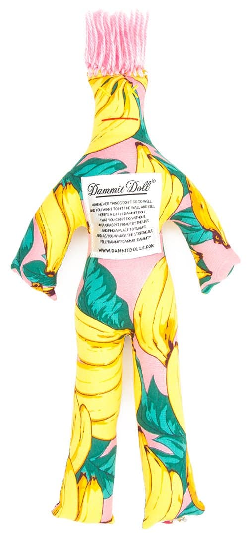 Dammit Doll - Classic B-A-N-A-N-A-S Yellow Banana's & Emerald Palm on Ballet Pink, Ballet Pink Hair - Stress Relief, Gag Gift