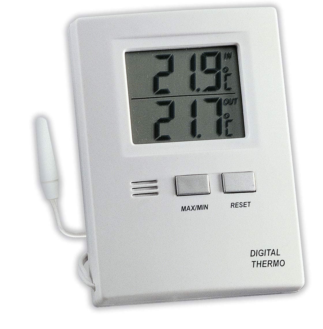TFA Dostmann Digital Indoor/Outdoor Thermometer, Functional Display, High and Low Values, Indoor and Outdoor Temperature, L 62 x W 20 (55) x H 85 mm, White