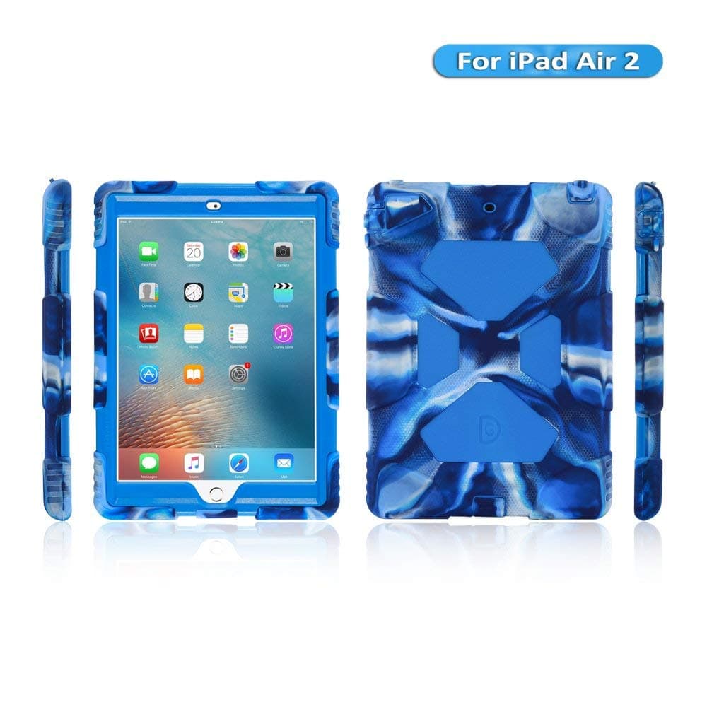 iPad Air 2 Case Full-Body Rugged Silicone Protective Case with Shockproof Drop Proof Protection Cover Case for iPad Air 2 (Navy Blue)