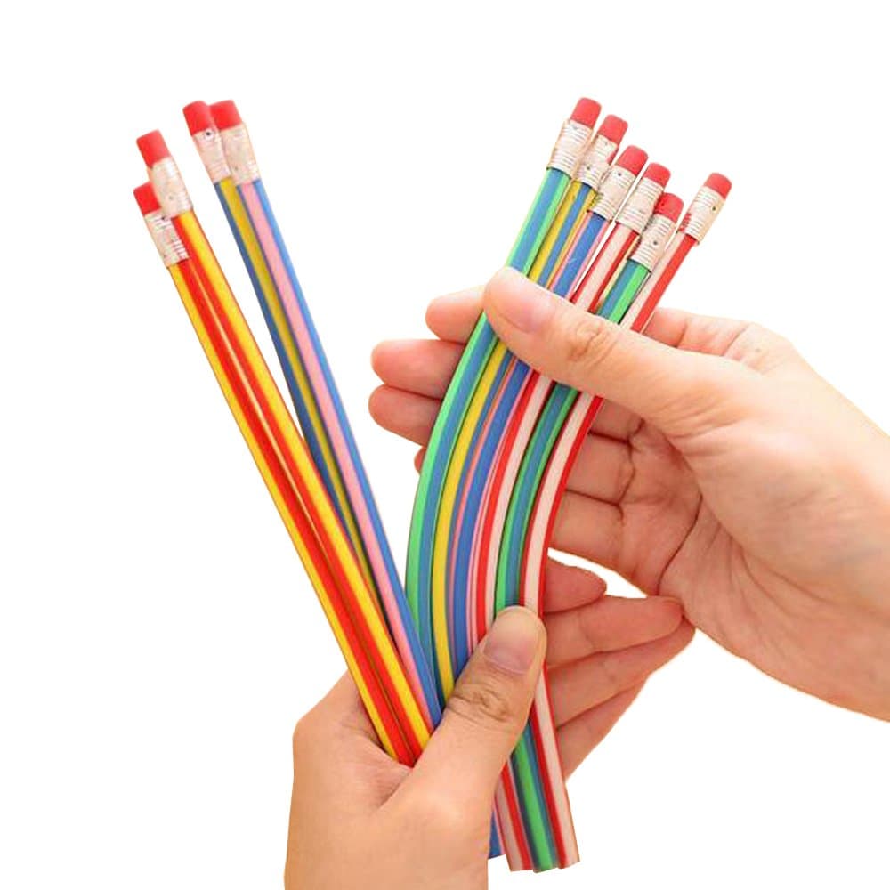 Mega Stationers Multi Colored Striped Magic Pencil With Eraser, 12 Inches long, Soft Bendy Flexible For Kids- Great Fun!! Gift For Students or Children (20)