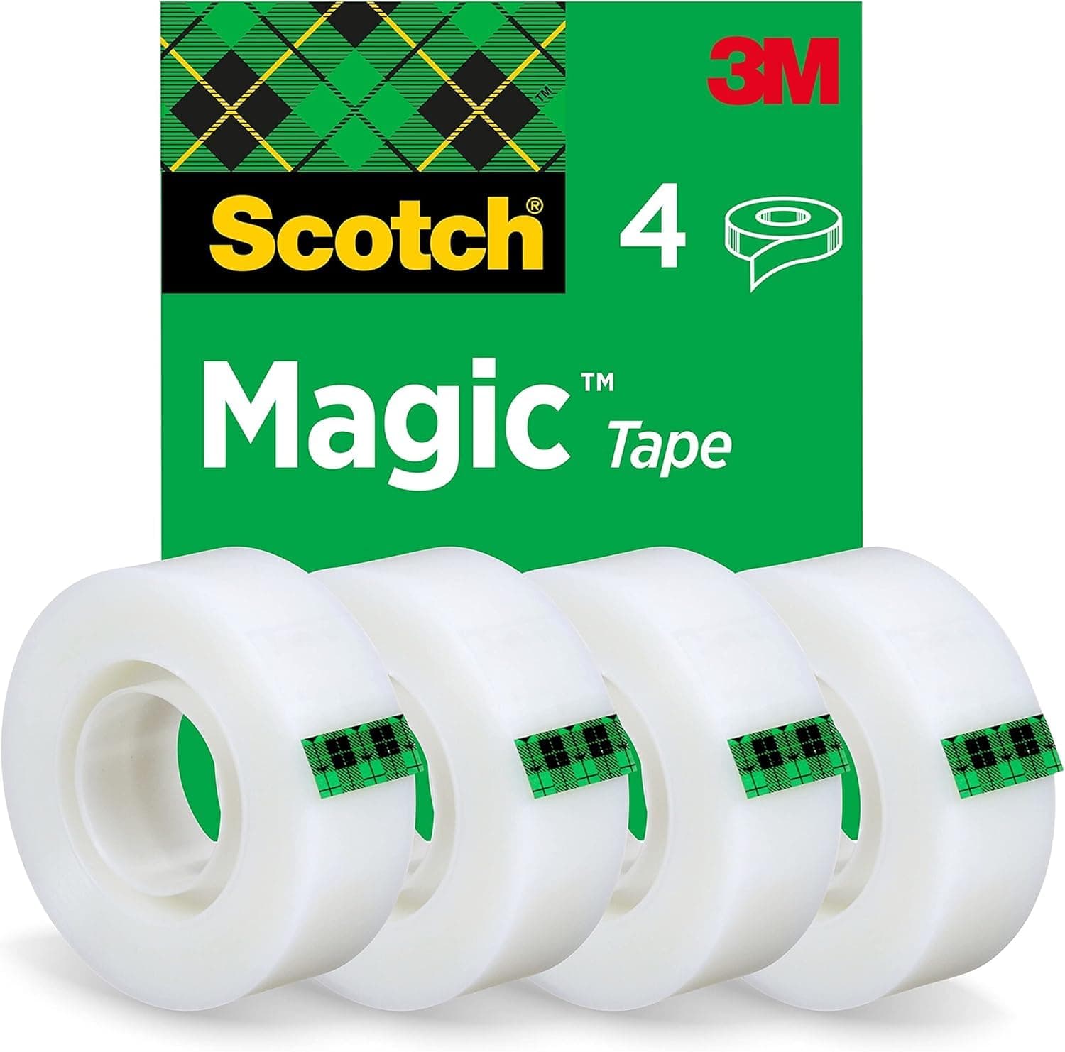 Magic Tape, 4 Rolls, 19 mm x 33 m - General Purpose Sticky Tape for Document Repair, Labelling & Sealing