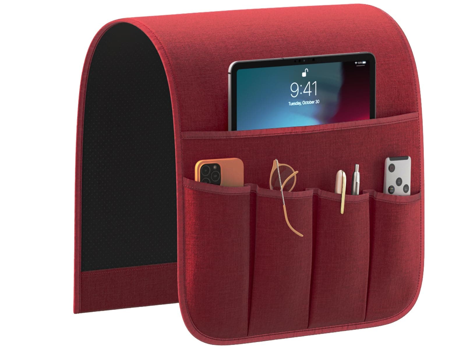 Sofa Armrest Organizer Non-Slip Remote Control Holders for Recliner Couch Chair Armchair Caddy with 5 Pockets for Table,Cell Phone,Ipad,Magazines,Books (13x35In, WineRed)