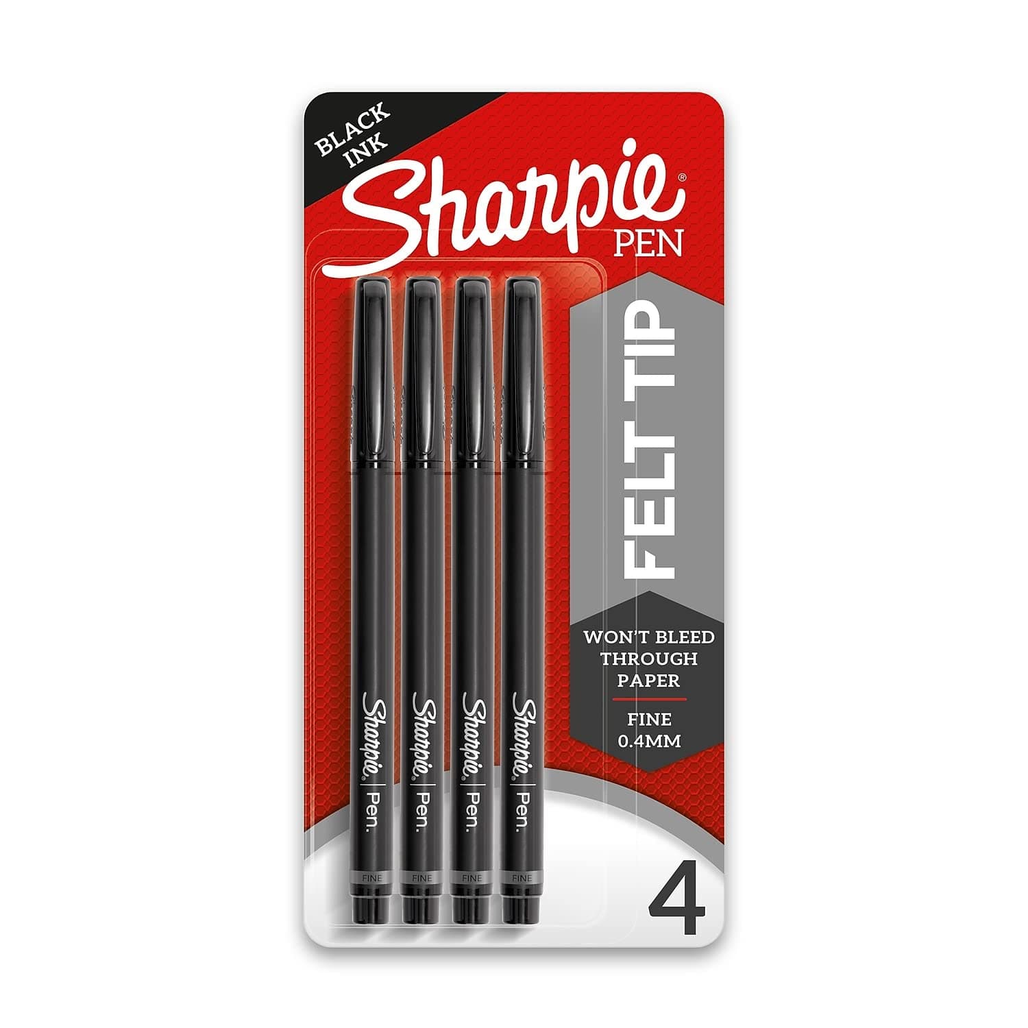 Sharpie Felt Tip Pens Fine Point (0.4Mm) Felt Tip Markers Journaling Pens Art Drawing Markers Black 4 Count
