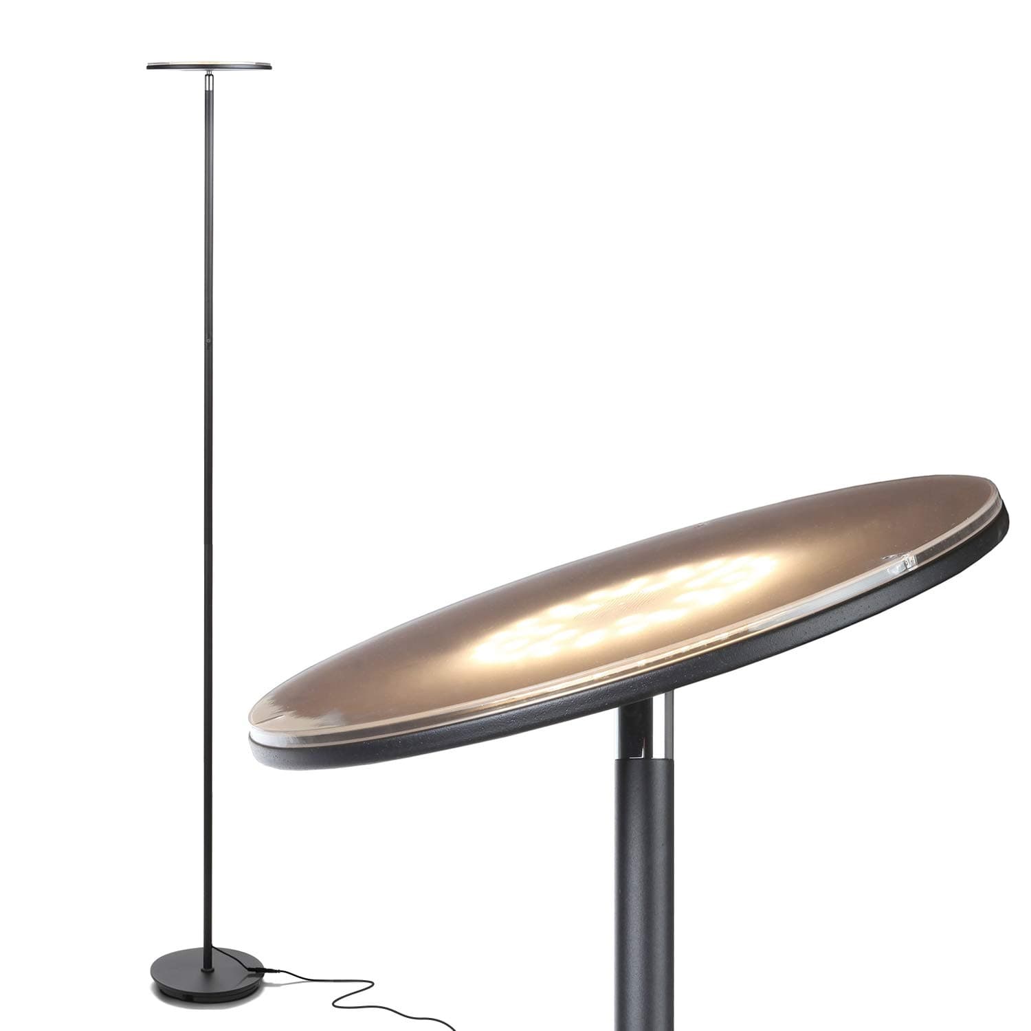 Jet Black : Brightech - SKY LED Torchiere Floor Lamp - Dimmable Super Bright 30-Watt LED - Warm White Color - Omni-Directional Head - Sleek Black Finish