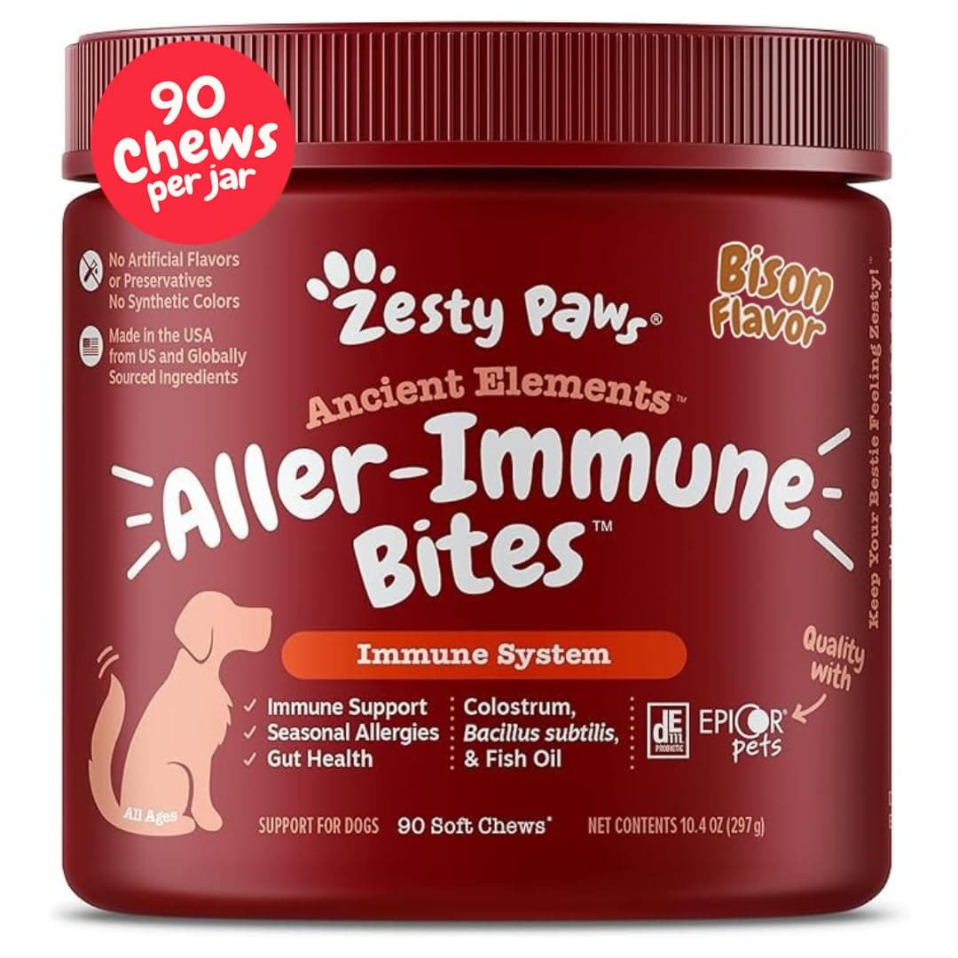 Zesty Paws Dog Allergy Relief - Anti Itch Supplement - Omega 3 Probiotics for Dogs - Digestive Health - Soft Chews for Skin & Seasonal Allergies - with Epicor Pets - Bison - 90ct