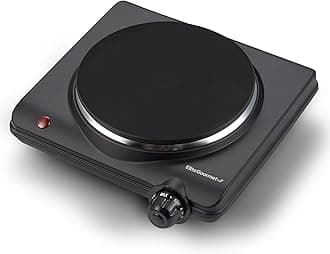 Elite Gourmet Countertop Electric Burner, 1000W Cast Iron Hot Plate, 7 Heat Settings, Portable Cooktop for RV, Dorm, Office & Small Kitchens, Road-Ready & Compact