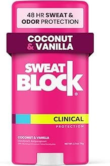 SweatBlock Clinical Strength Deodorant for Women Coconut and Vanilla Scent 48 Hour Sweat and Odor Protection Daily Use Formula Designed for Long-Lasting Freshness and Confidence Dermatologist Tested