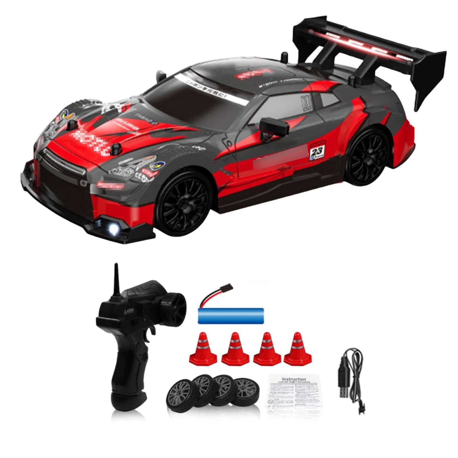 Remote Control Car RC Drift Car, 1:24 Scale 4WD RC Car, 2.4GHz 30KM/H High Speed Racing Sport Toy Cars With LED Lights, Racing And Drift Wheels For Adults Boys Girls Kids Gift (Red)