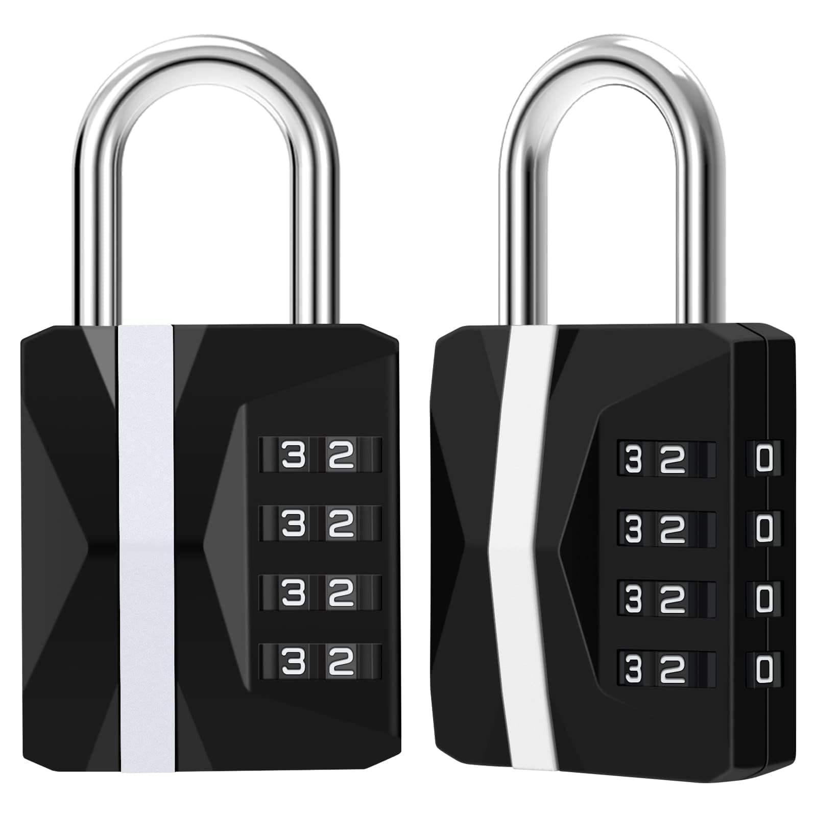 KASTWAVE Combination Padlock, Waterproof 2 Pack Large Heavy Duty 4 Digit Padlock, Resettable Zinc Alloy High Security Password Lock Use for School Gym Locker, Shed, Gate, Fence, Hasp,Cabinet, Black