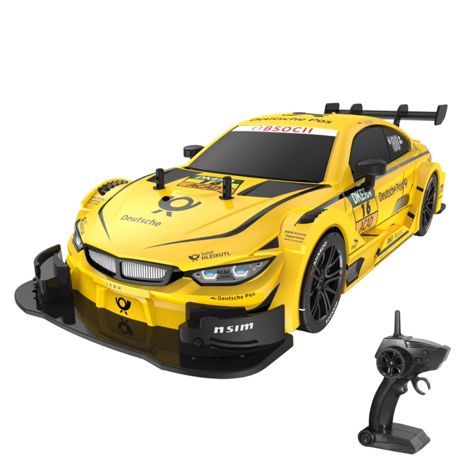 GoolRC RC Drift Car, 1:16 Scale 4WD 40KM/H High Speed RC Racing Car, 2.4GHz Electric Sport Drifting with Headlight, Drifting & Racing Tires for Adults (Yellow)