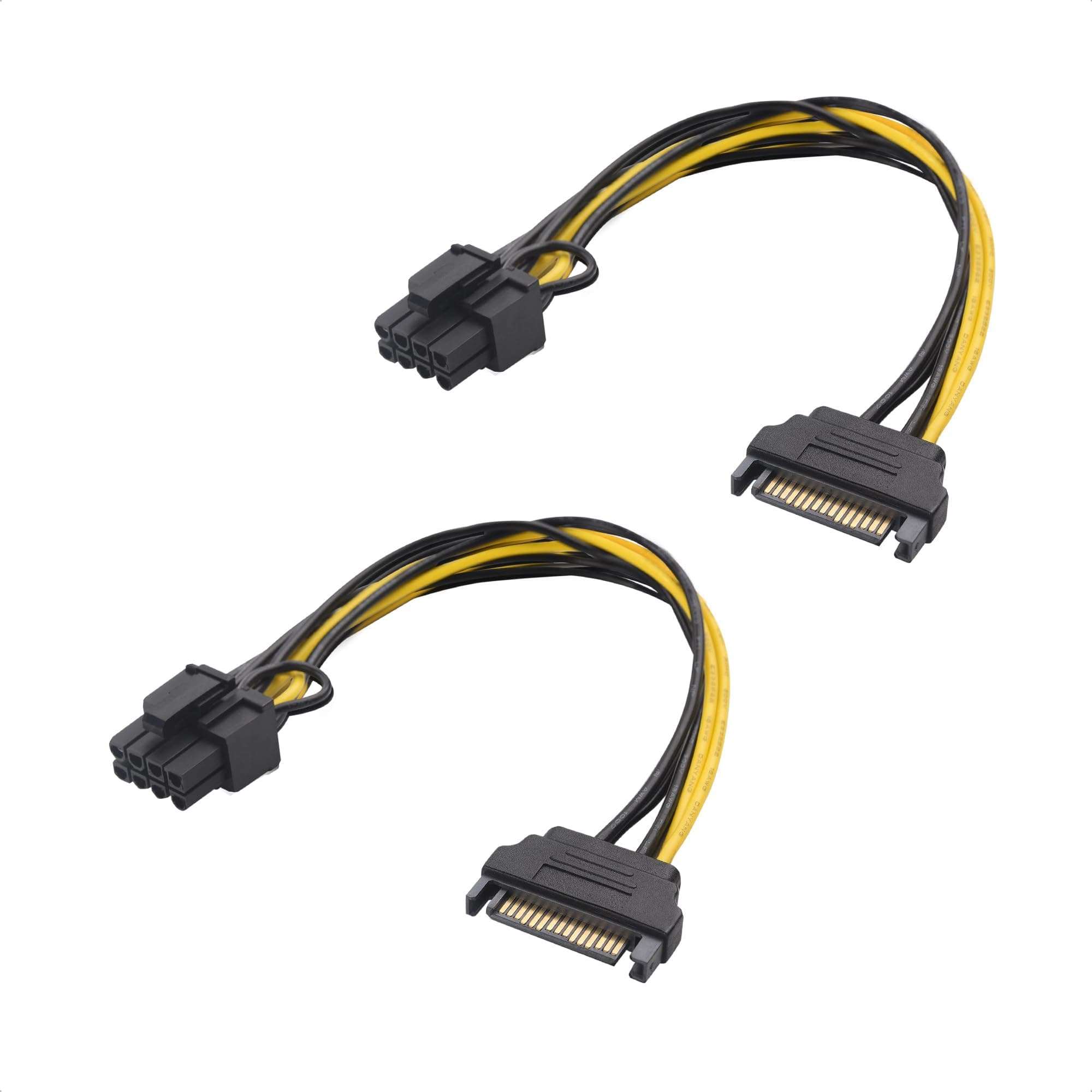 Cable Matters 2-Pack SATA to 6+2 Pin Power Cable 7 Inches, SATA to 8 Pin PCIe, 6 Pin PCIe to SATA Cable, SATA Power Cable, 104055X2, Black