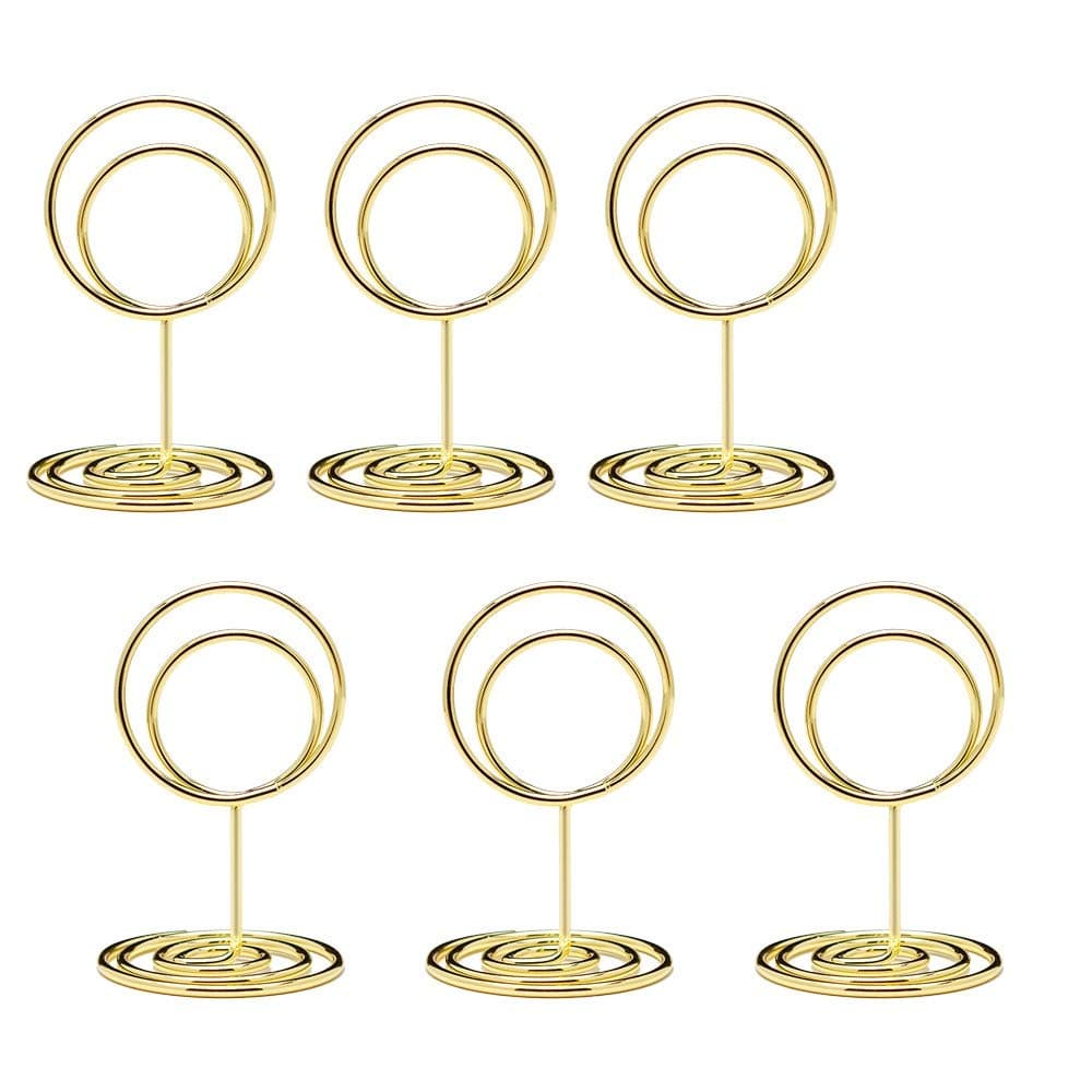 Jofefe 20pcs Mini Place Card Holders, Cute Table Number Holders, Classy Table Card Holder Table Picture Stands, Elegant Wire Photo Holder Menu Memo Clips, Idea for Wedding, Anniversary Party (Gold)