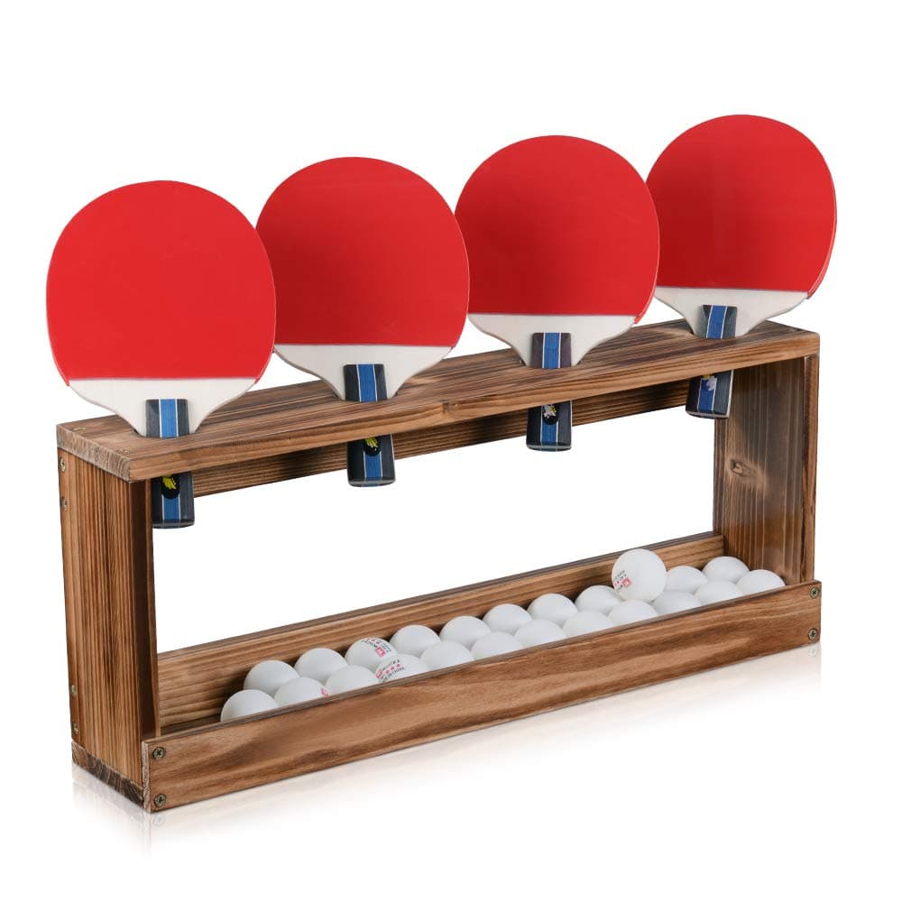 Sunix Ping Pong Paddle Storage Rack Table Tennis Racket Display Wall Mounted Holder for 4 Paddles and Balls Storage in Bar Room, Game Room, Office Break Room, Garage, Bedroom, Home