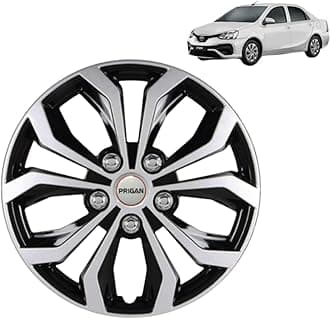 PRIGAN Wheel Cover for Toyota ETIOS Old 14 Inch Silver Black Wheel Cap (Available in 12,13,14,15 Inch) (Set of 4 Pcs) (Press Fitting) Model- VISION-DC-14