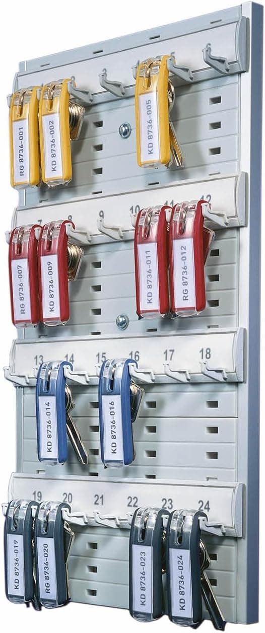 Durable Key Organisation Board 24 - Simple Wall Mounted Organisation Board - Holds Up To 24 keys Safely & Is Space Saving - Includes 6 Assorted Key Clips