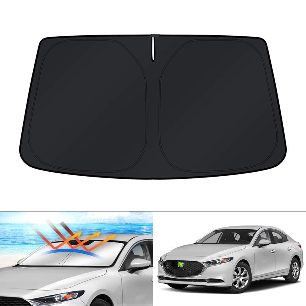 Windshield Sun Shade Custom Fit for Mazda 3 Accessories 2014-2025 2026 Mazda3 Hatchback/Sedan Window Shade Cover Sun Visor Foldable Blocks UV Rays Keep Your Car Cooler
