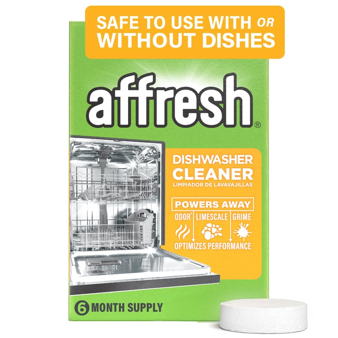 Affresh Dishwasher Cleaner, Helps Power Away Odor Causing Bacteria, Limescale, Mineral Deposits & Grime Inside Pump, Tub & Hoses, 6 Tablets, 6 Month Supply