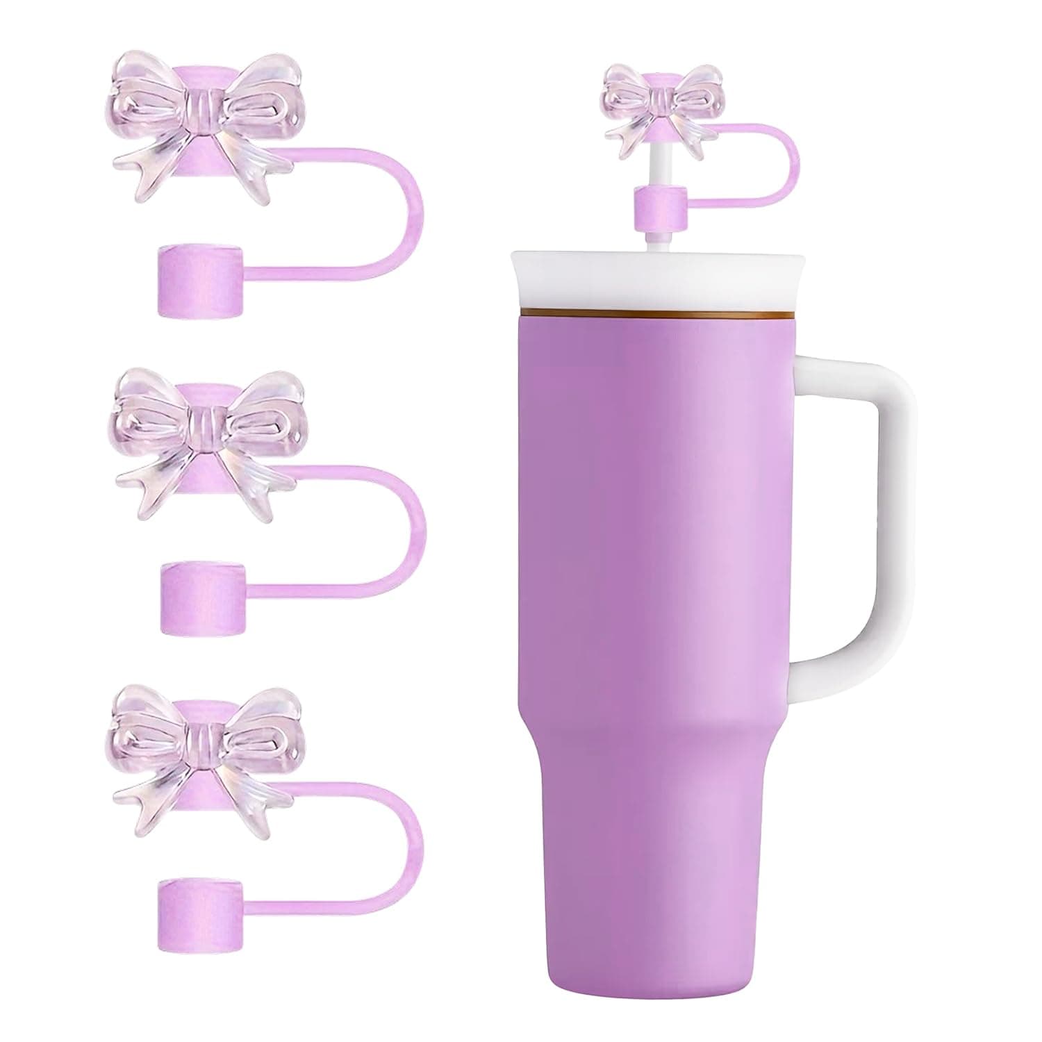 3 Pcs Bow Straw Topper Compatible with Stanley 30&40 oz Tumbler Cups, Reusable 10mm Straw Toppers for Stanley Cups Straw Accessories (Purple)