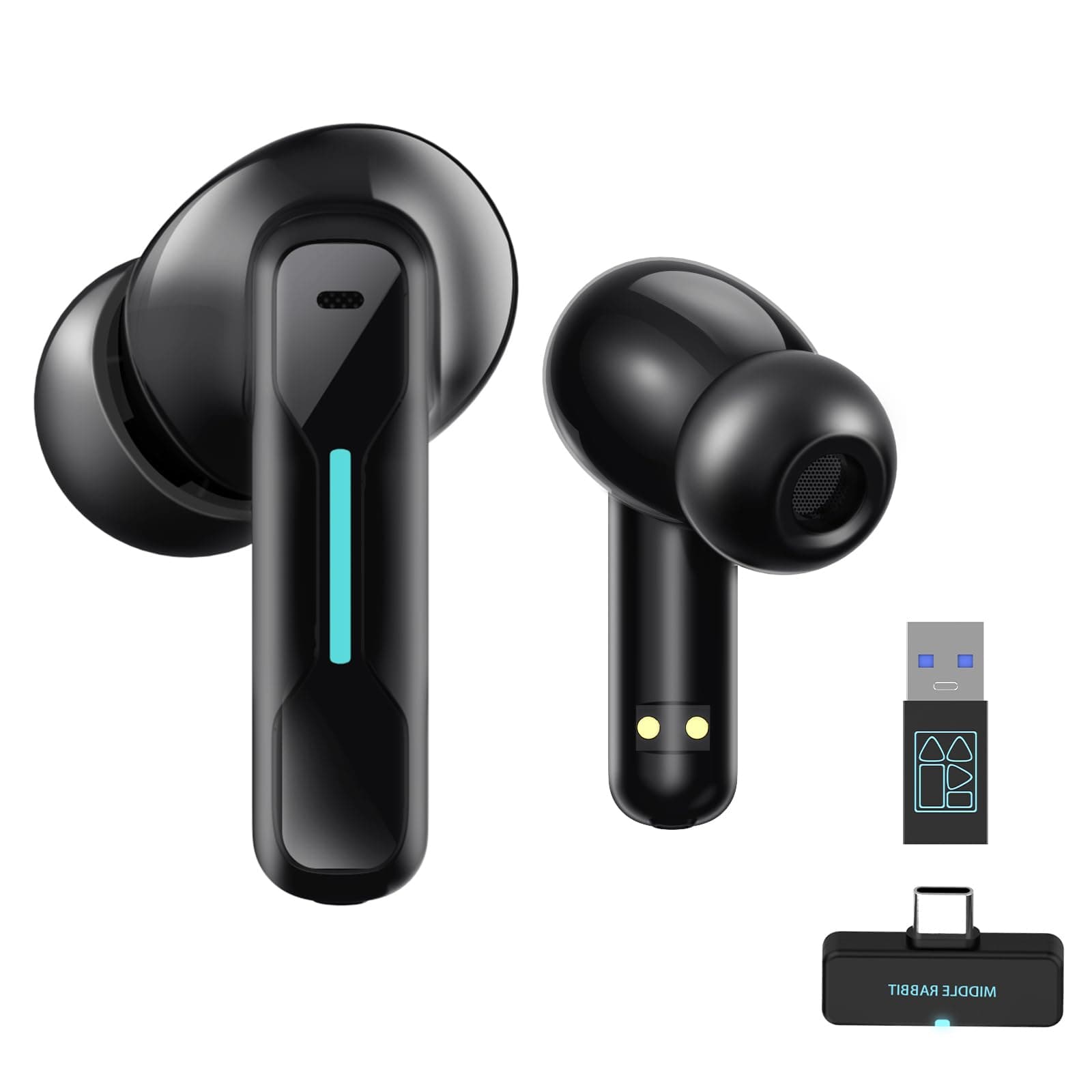 Middle Rabbit SW4 USB Wireless Earbuds for PC and Laptop, Bluetooth Headphones with 2.4GHz Dongle for Work, Wireless Headset for Meeting, with Microphone, Earphones with Mic for Computer Desktop