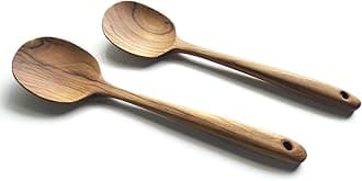 FAAY 2 Teak Serving Spoons, 9.5 Inches Wooden Spoon, Small Cooking Spoon, Salad Servers, Handcrafted from High Moist Resistance Teak, 100% Healthy Utensils