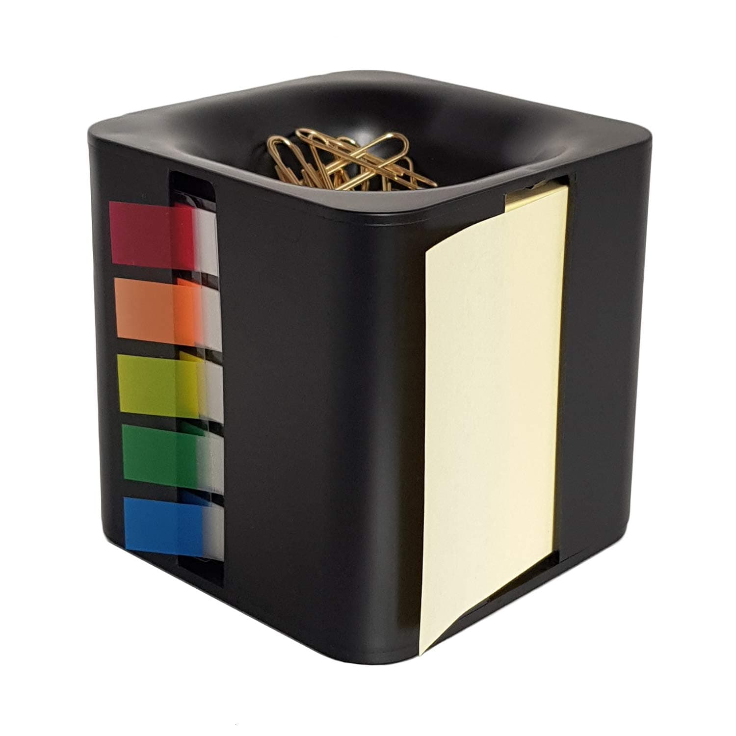 Gifti (Black) - All-In-One Pop-up Note & Roll Sticky Note Dispenser Assorted Index Flag Dispenser Paper Clip Tub Desk Organiser (Black)