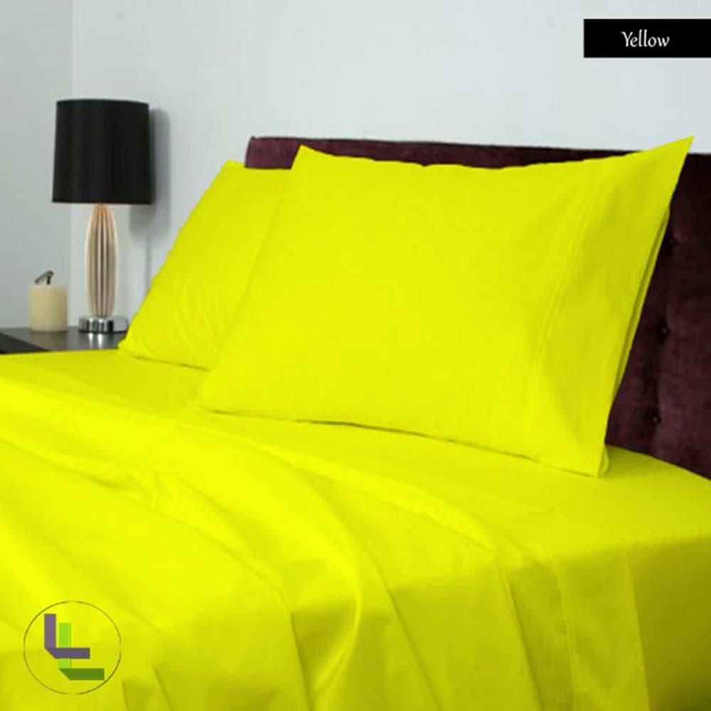 Full 400TC Wonderful 1PC Flat Sheet, 1PC Fitted Sheet & 2 Pillowcases Solid(Pocket Size: 18 inches) Yellow Solid 100% Egyptian Cotton