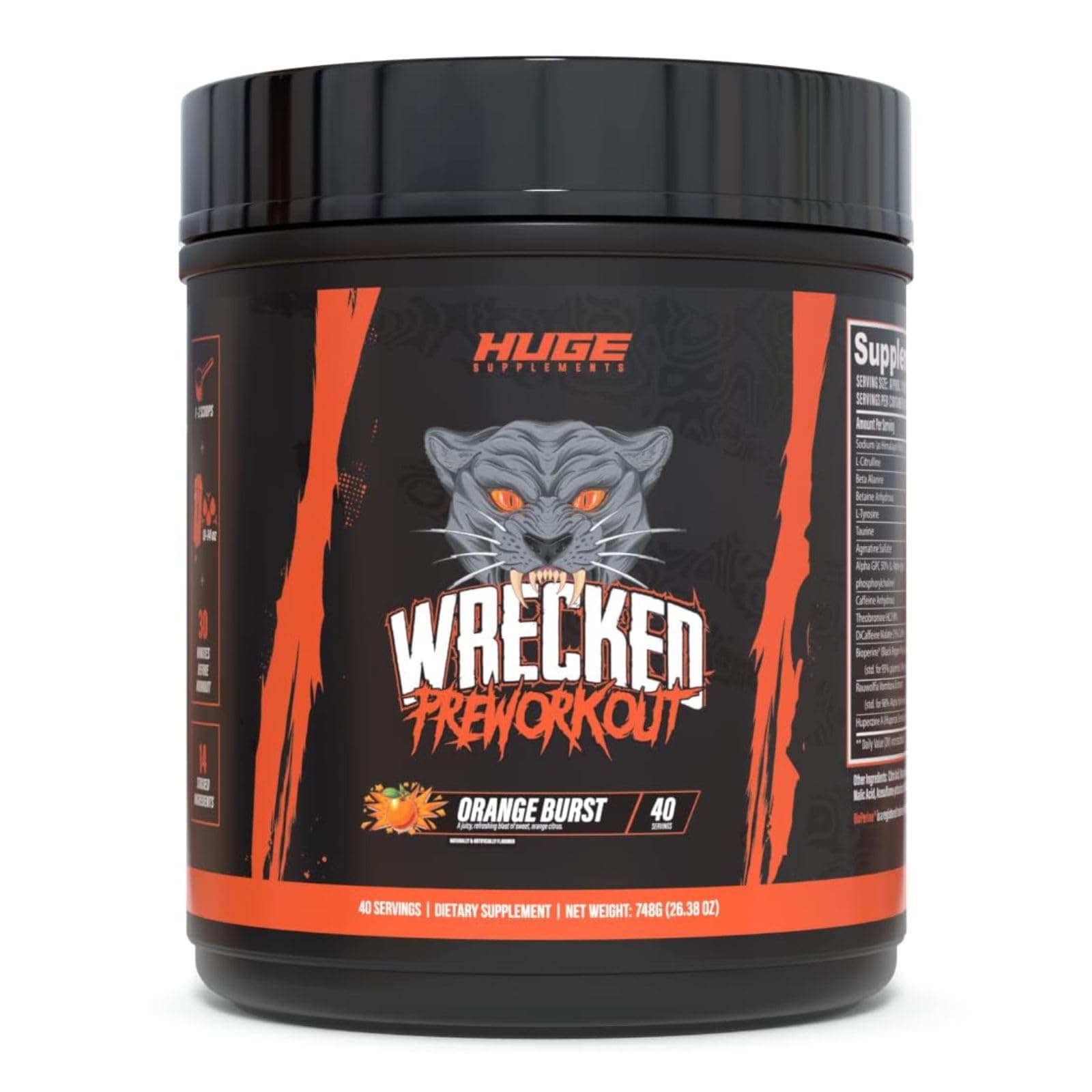 - Huge Supplements Wrecked Pre-Workout, Advanced Formula, Boosts Energy, Focus, Pumps & Performance, 10g L-Citrulline, 6.4g Beta Alanine, 5g Tyrosine, 1g Alpha GPC, 375mg Fast-Acting Caffeine & More