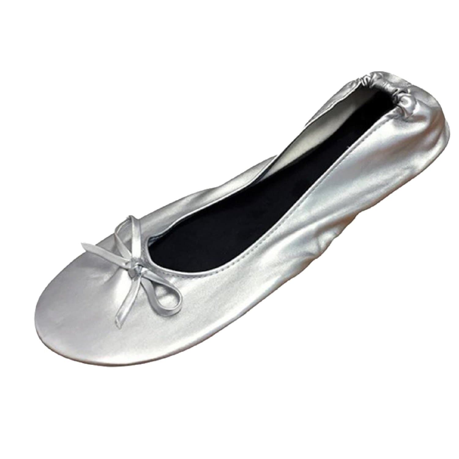 Fold up Ballet Pumps Folding Shoe Foldable Shoes Sizes 2.5-11 UK Plus Size up to 42 EU. Large Shoe That Roll up (8-9 UK /41-42 EU/X-Large, Silver)