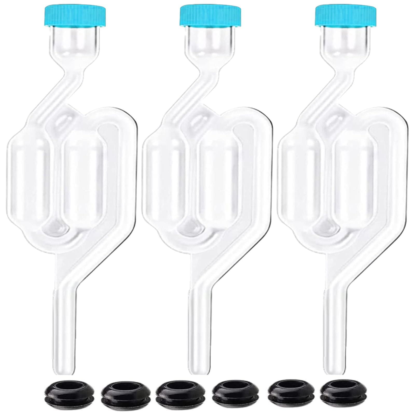 Airlocks for Fermenting 3 Pack Airlock with 10 Grommets, Twin Bubble Airlock for Carboy Bung Mason Jar Drilled 3/8 Inches Hole(Newly Crystal Clear)