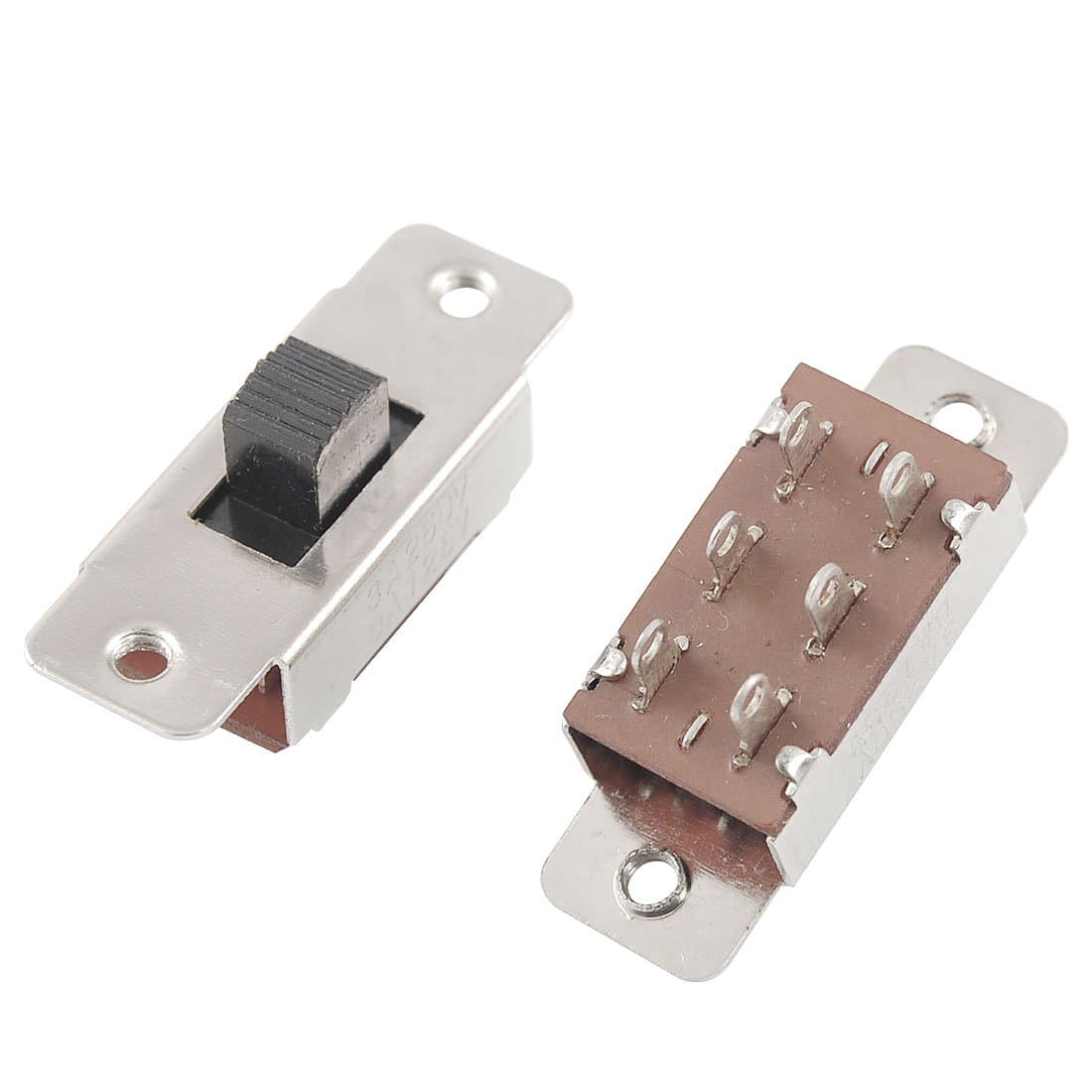 sourcingmap 5 Pcs On/Off/On 3 Position DPDT 2P3T PCB Panel Slide Switch 6A/125V 3A/250V AC