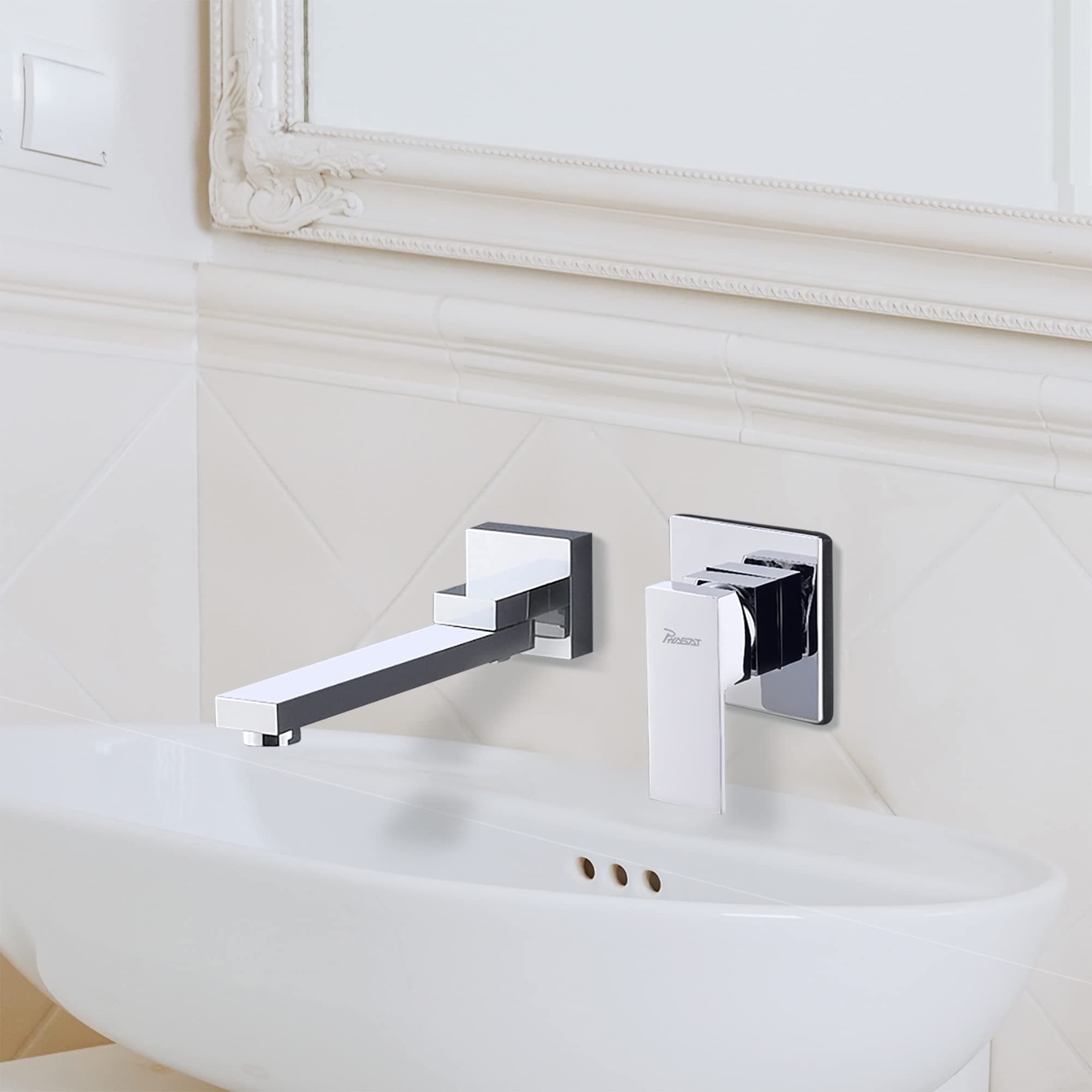 PHASAT Washbasin tap, wall mounted, flush-mounted, bathroom, 90° rotatable spout, 2-hole bath tap, washbasin