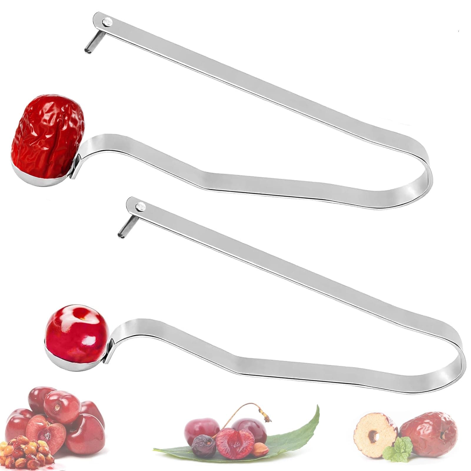 Cherry Pitter Tool, 2PCS Cherry Seed Core Remover Olives Pitter Tools, Stainless Steel Cherries Corer, Great for Cherry, Red Date, Jujube, Hawthorn or More (2)