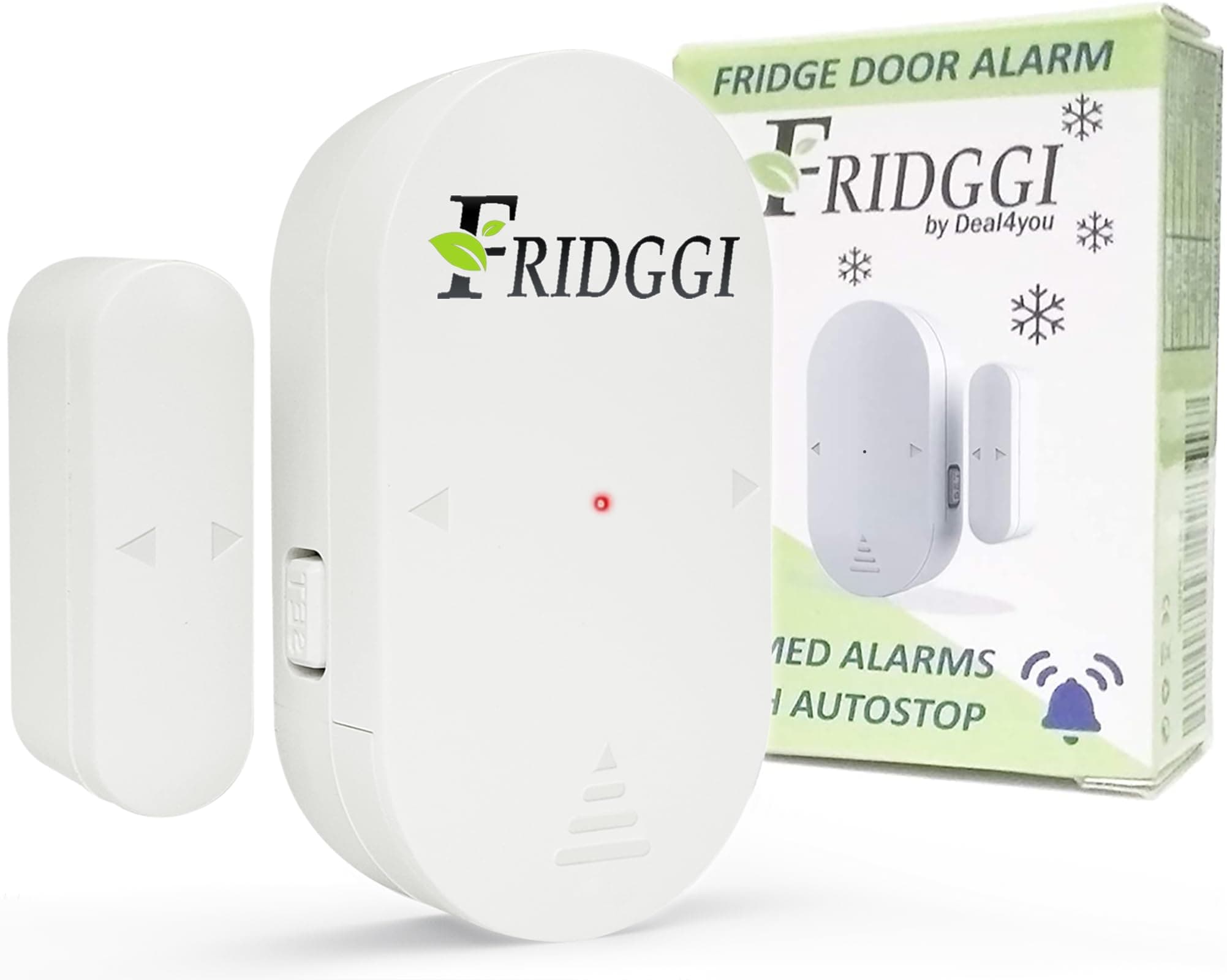 Freezer Door Alarm with 60 Second Delay, 2, 3, and 4 Minute Reminders, Refrigerator and Fridge Door Alarm or Chime, Low/Loud 80 to 110 dB (White)