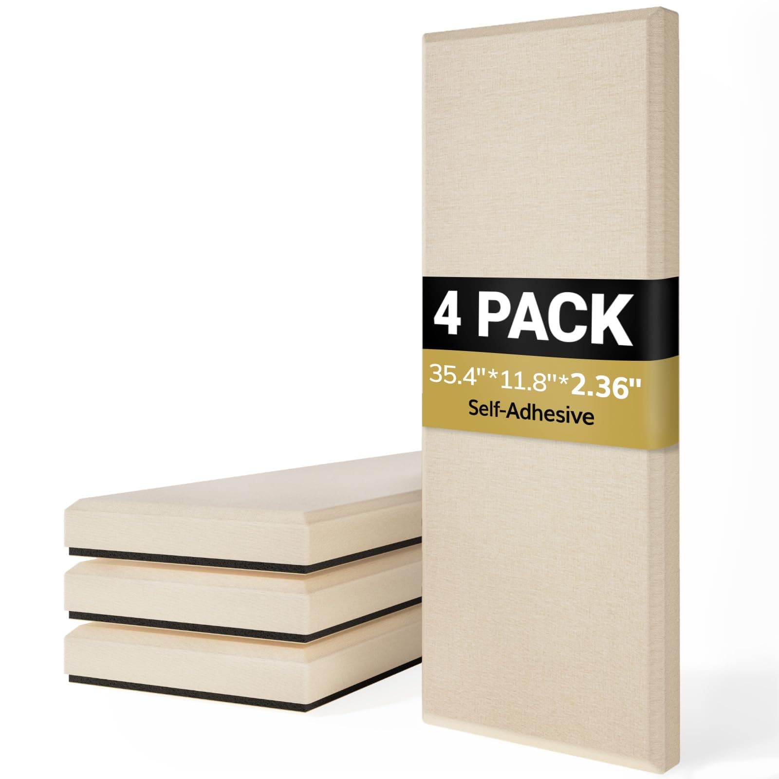 TONOR 4 PCS Large Acoustic Panel, 35.4″ * 11.8″ * 2.36″ 3D Fiberglass Sound Proof Panel with Full Self-adhesive, Decorative Echo Absorbing Wall Panel, for Studio, Living Room, Home, Office,Beige