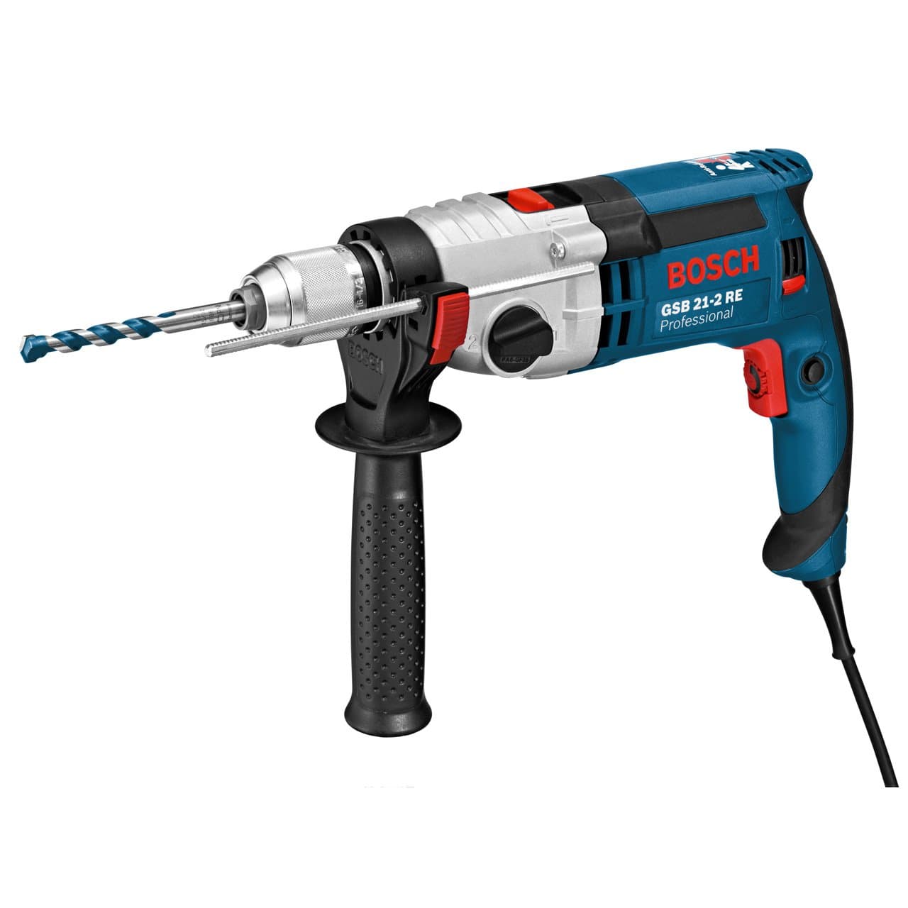 Bosch Professional Impact Drill GSB 21-2 RE ( 110 V, Auxiliary handle, Depth stop 210 mm, Keyless chuck, Carrying Case)